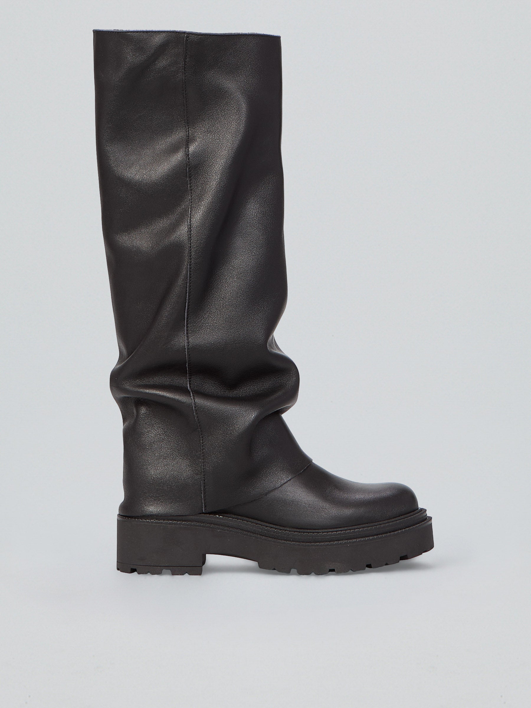 Ovyè Stivali con tacco pelle nera arricciati tacco 5 cm taglia 37