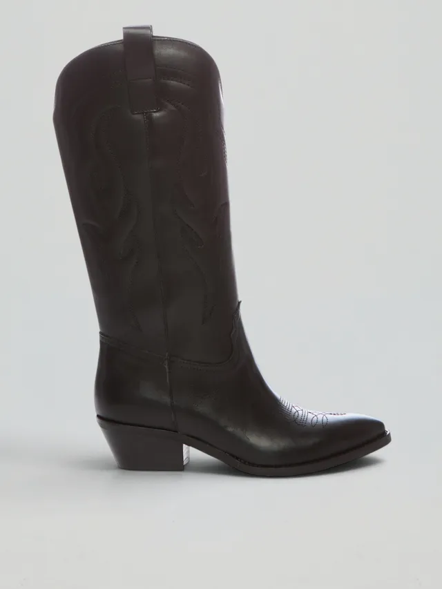 Ovyè Texani in pelle neri stivaletti western 5 cm