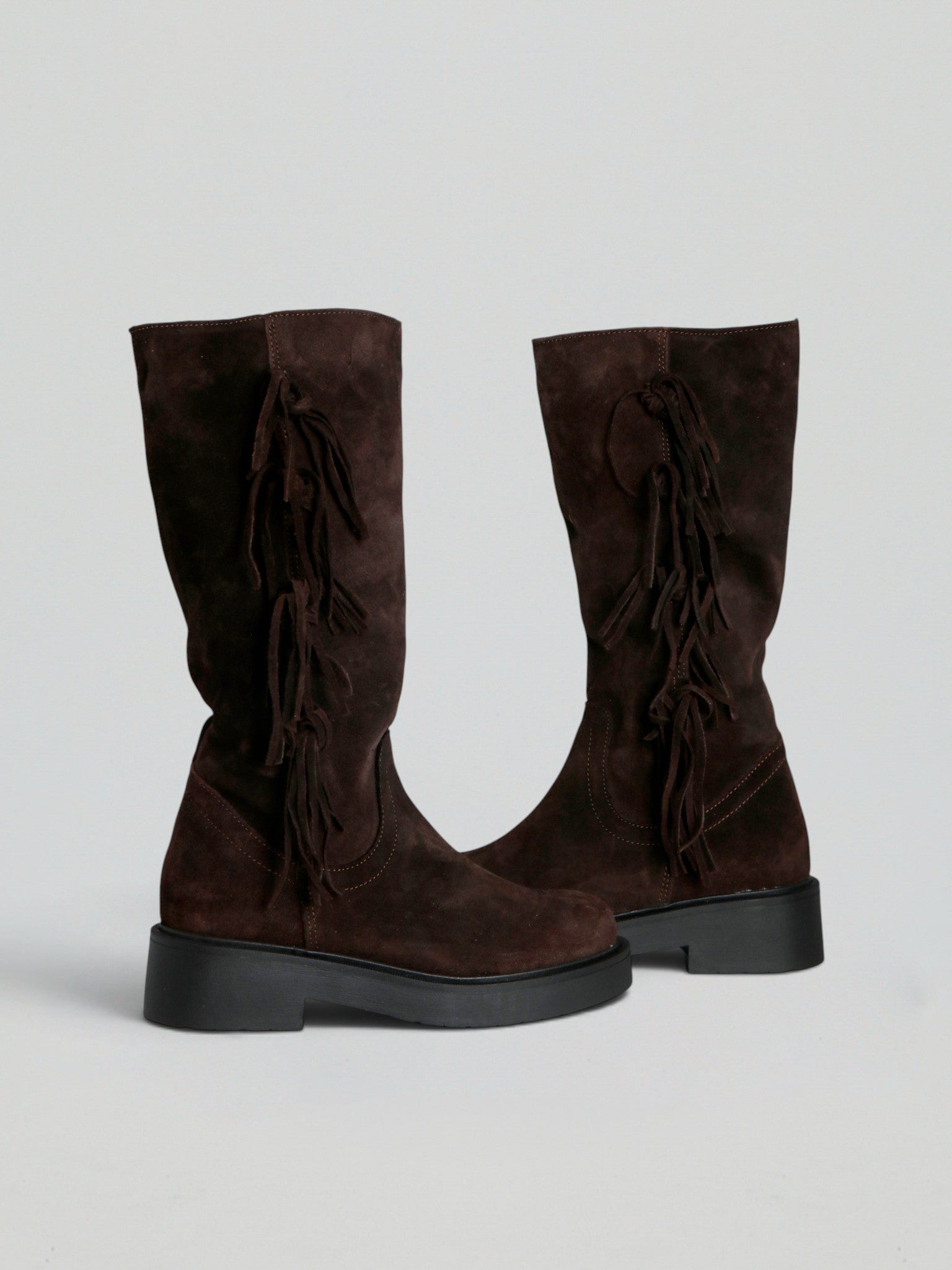 Ovyè Stivali con Tacco stivali camoscio moro frange tacco 4 cm