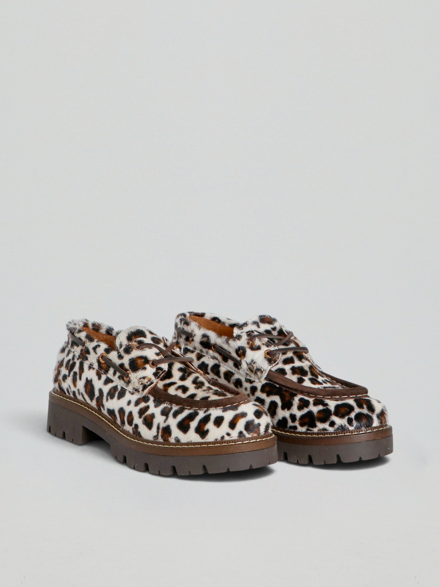 Ovyè Mocassini stringati cavallino leopardato 38 suola 3 cm
