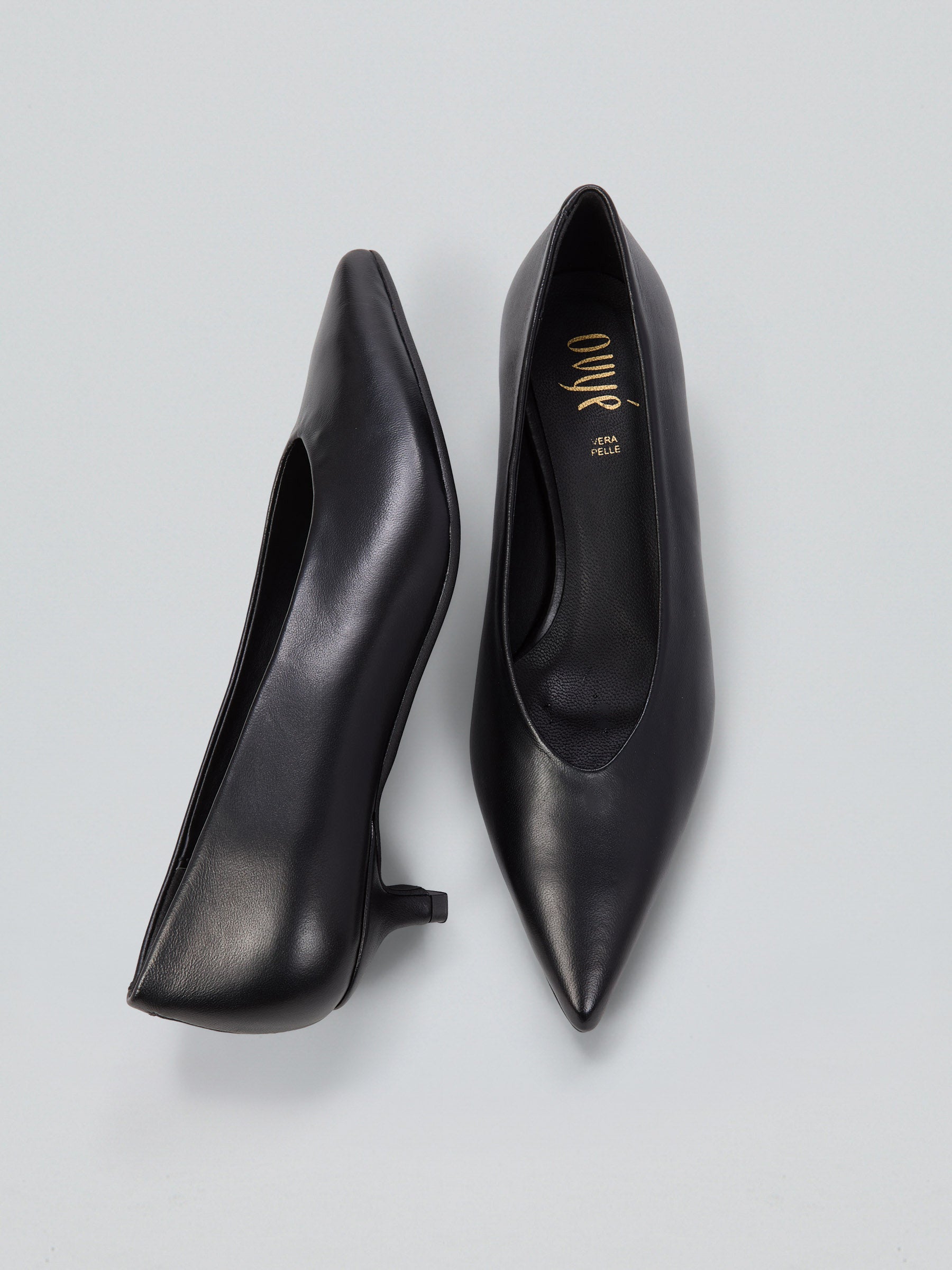 Ovyè Décolleté e Slingback décolleté pelle nero tacco 3cm
