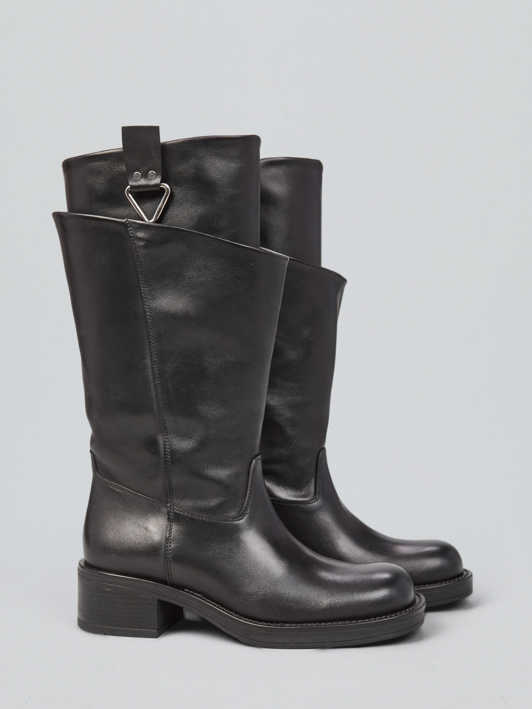 Ovyè Stivali con tacco pelle neri metallo tacco 5 cm