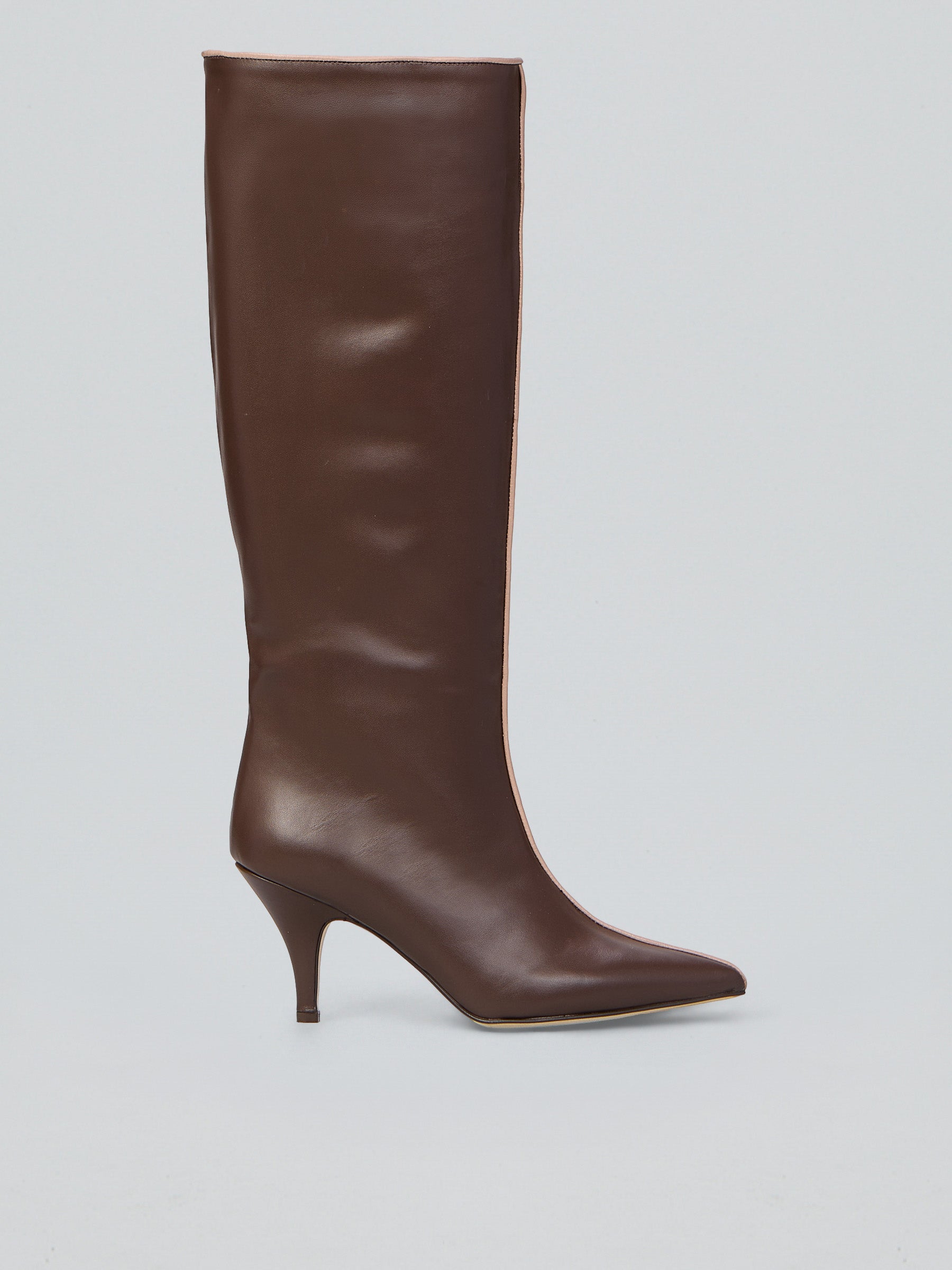 Ovyè Stivali con tacco in pelle moro tacco 8 cm