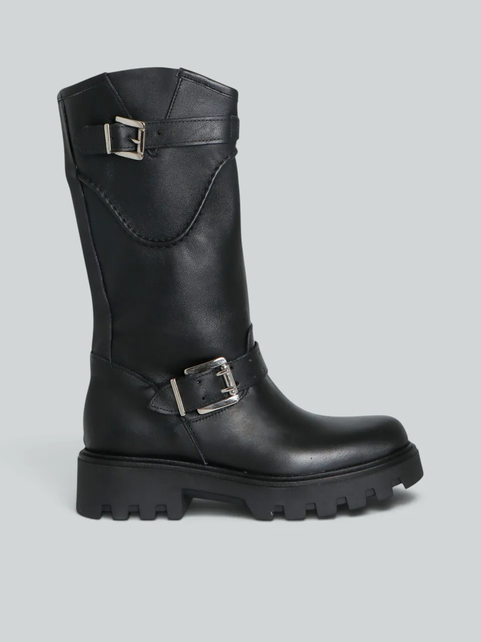 Ovyè Stivali biker pelle nero anfibi tacco 5 cm