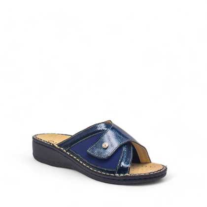Cinzia Soft Pantofole Pianella Donna Pelle Blu Plantare Estraibile