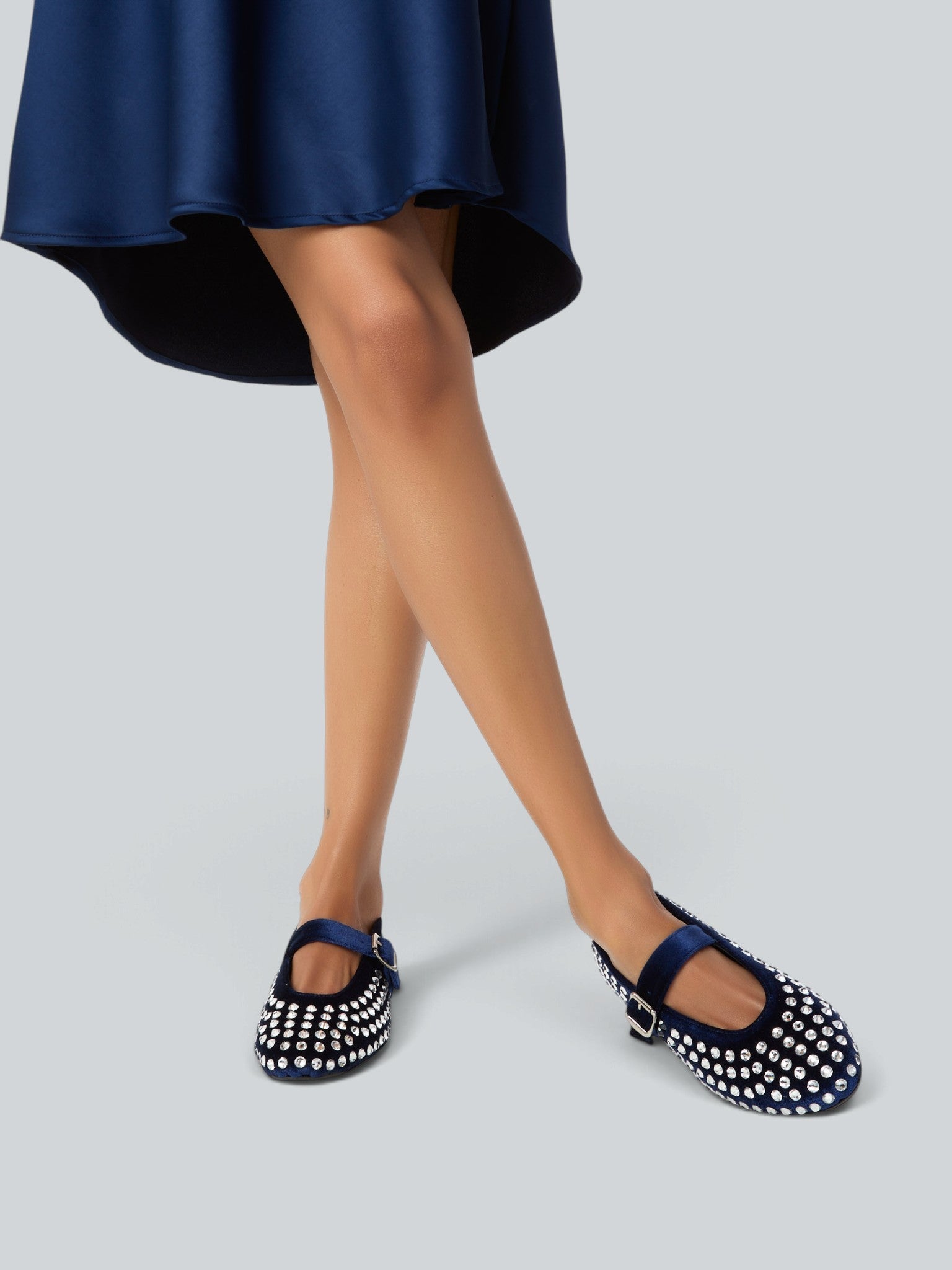 Ovyè Mary Jane velluto blu ballerine strass 1 cm
