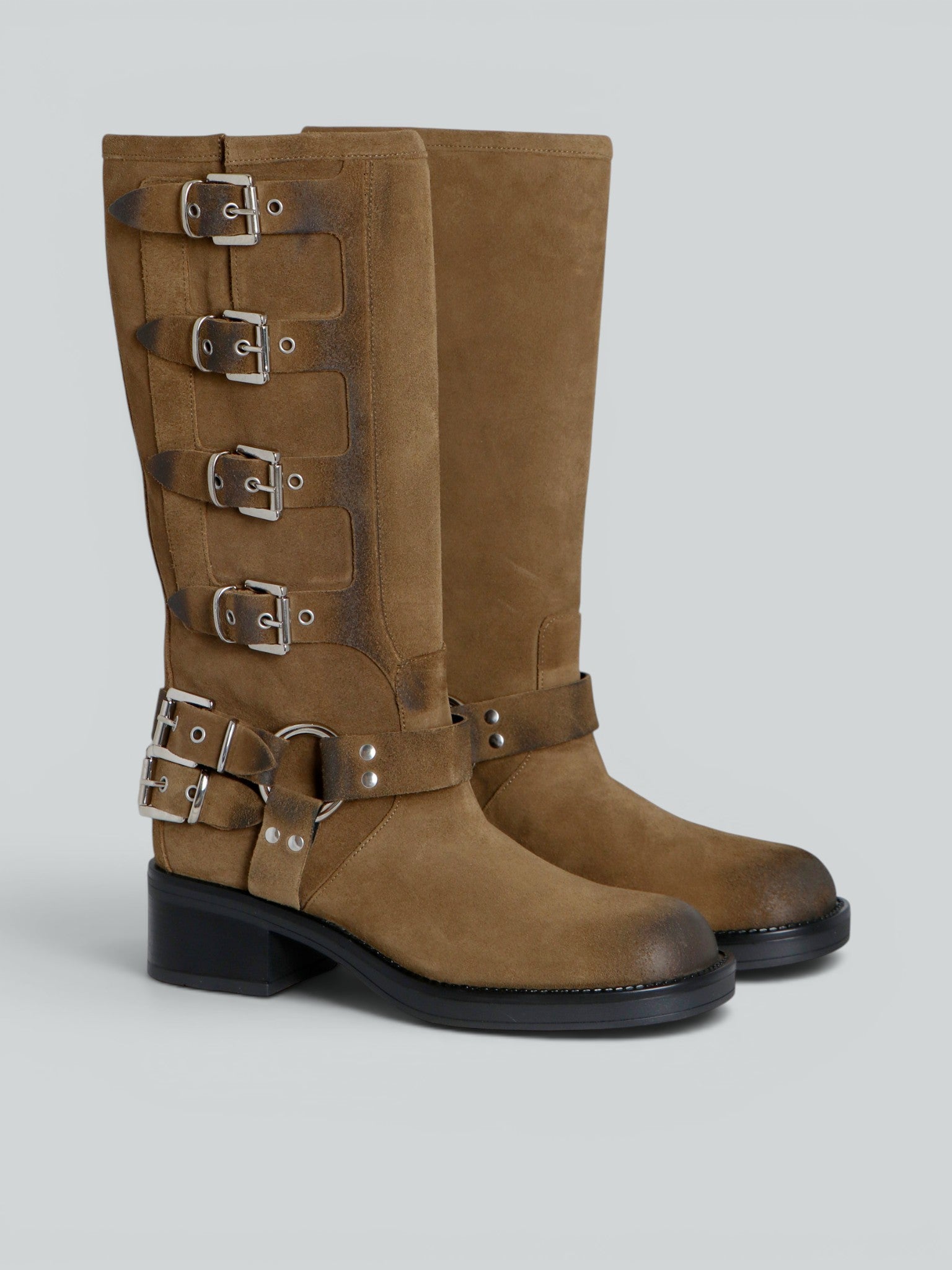 Ovyè Biker camoscio anfibi taupe tacco 5 cm 38
