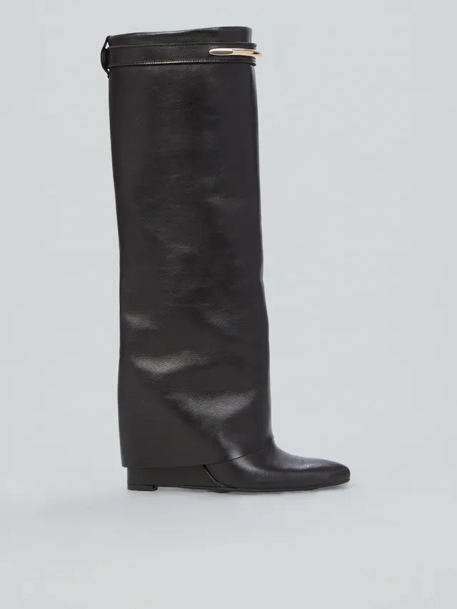 Ovyè Stivali in Pelle Neri Zeppa 9cm Dettaglio Oro 38