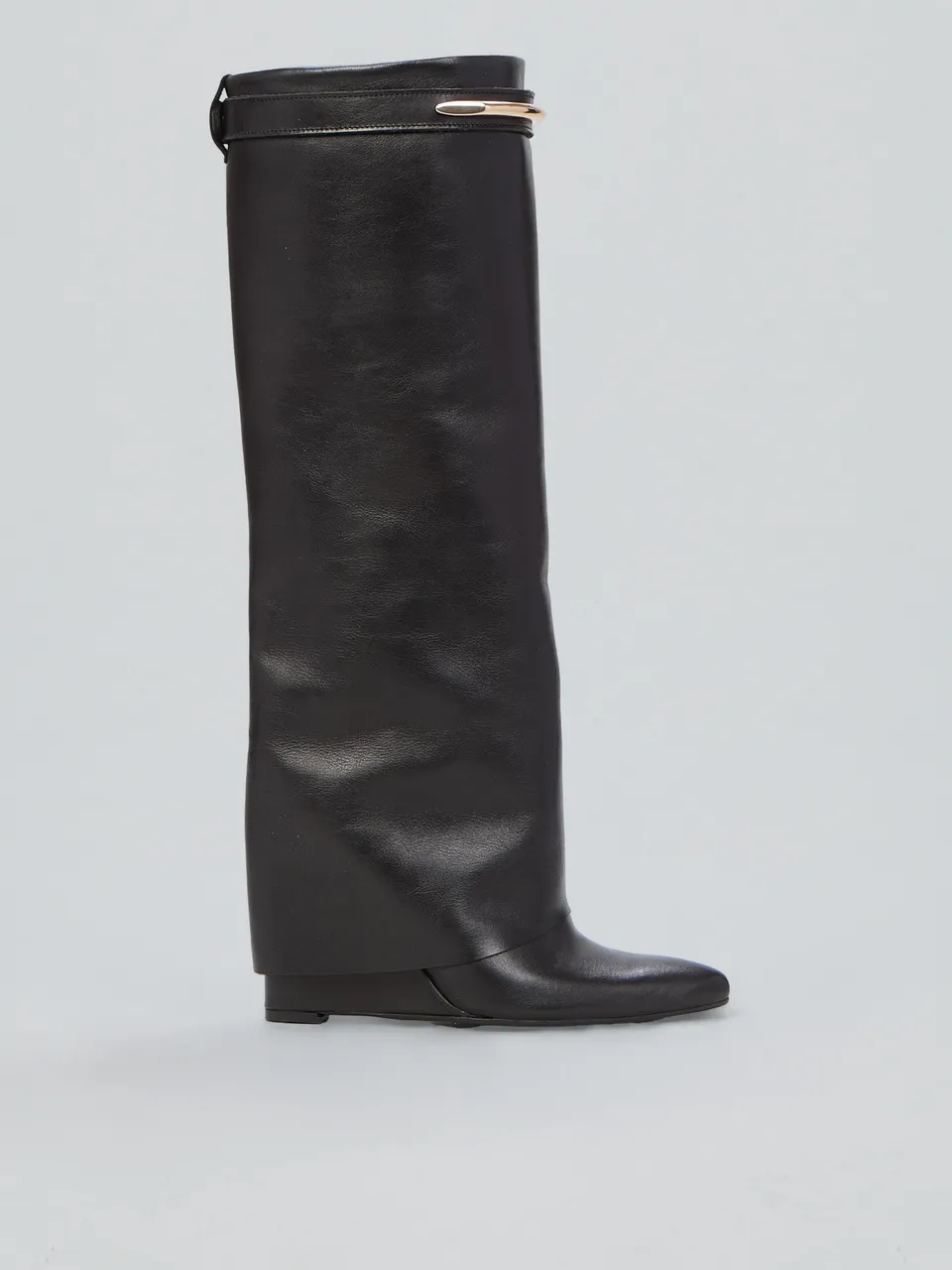 Ovyè Stivali in Pelle Neri Zeppa 9cm Dettaglio Oro 38