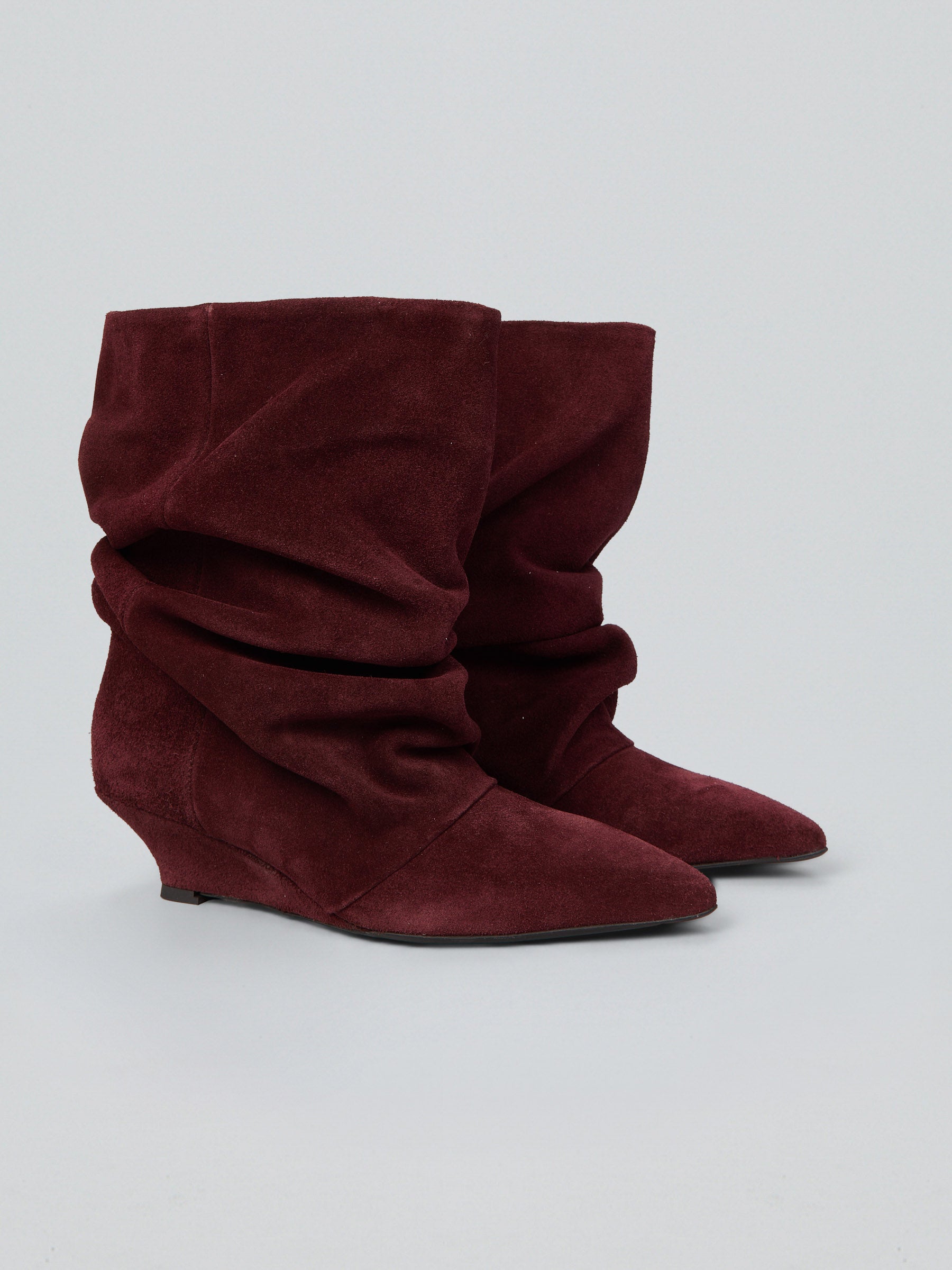 Ovyè Tronchetti in camoscio arricciati tronchetti bordo zeppa 5 cm