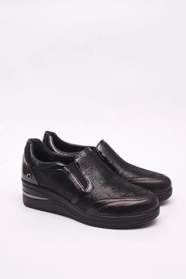 Cinzia Soft Sneakers Scarpa Pelle Black Tacco 3 cm