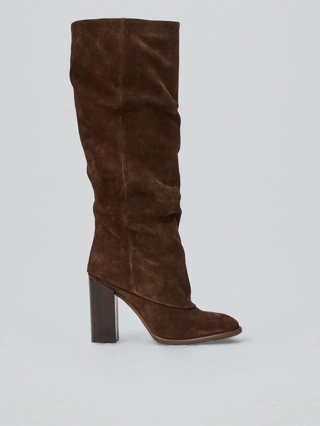 Ovyè Stivali camoscio moro tacco 10 cm taglia 38