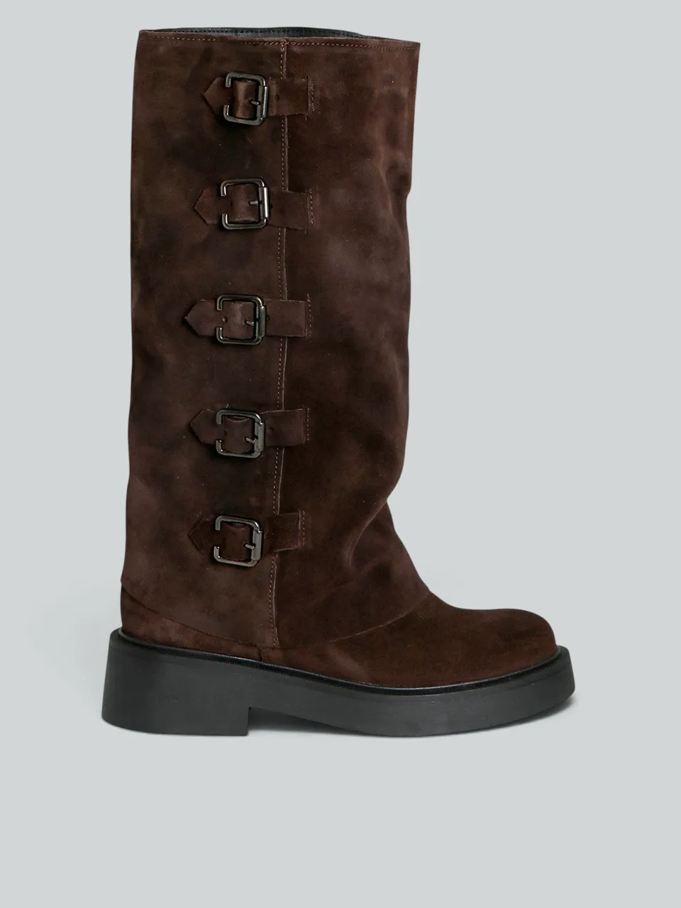 Ovyè Stivali in camoscio stivali moro fibbie tacco 4 cm