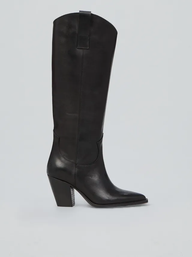 Ovyè Stivali con tacco texani pelle neri tacco 8 cm