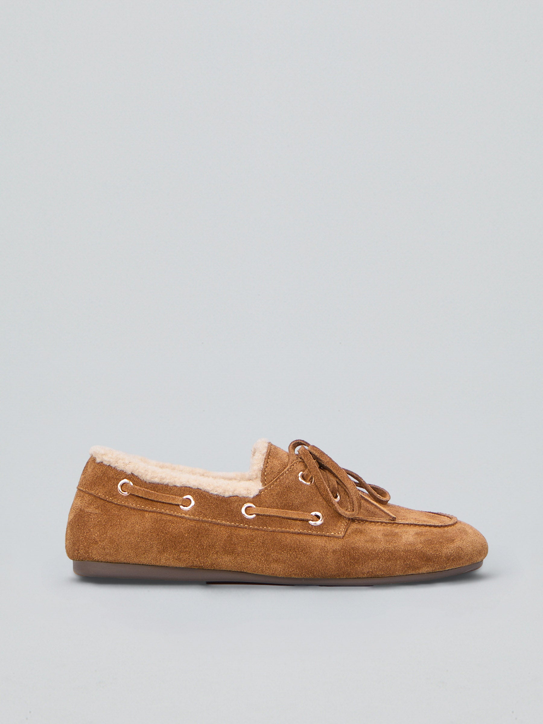 Ovyè Mocassini camoscio tan fodera teddy tacco 1 cm