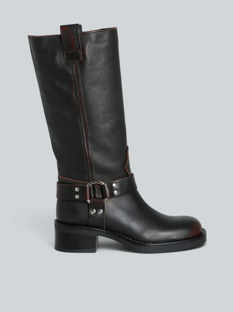 Ovyè Biker in pelle anfibi marroni tacco 4 cm