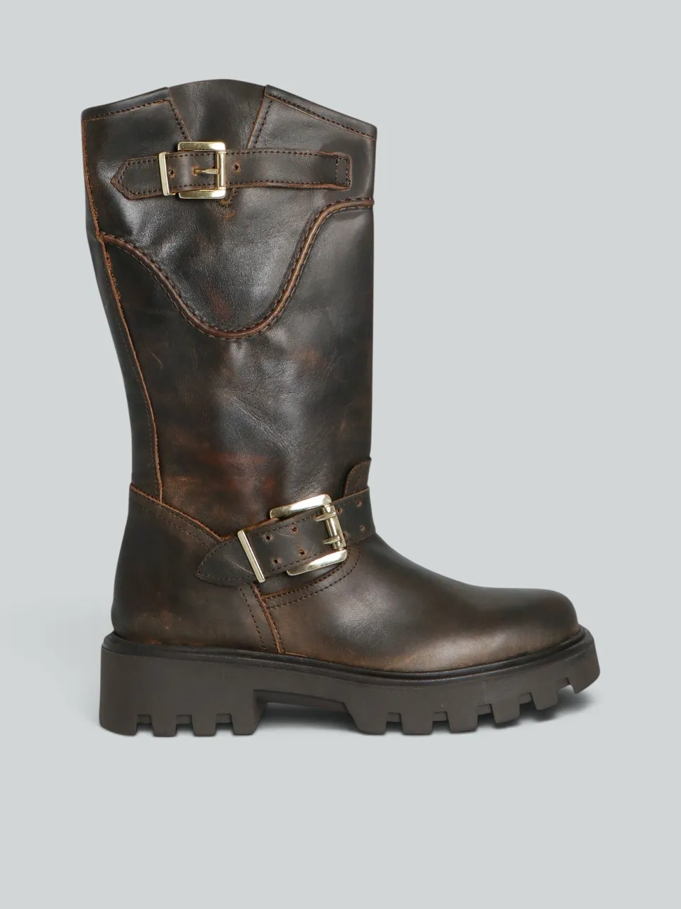 Ovyè Stivali con tacco Biker in pelle moro tacco 5 cm