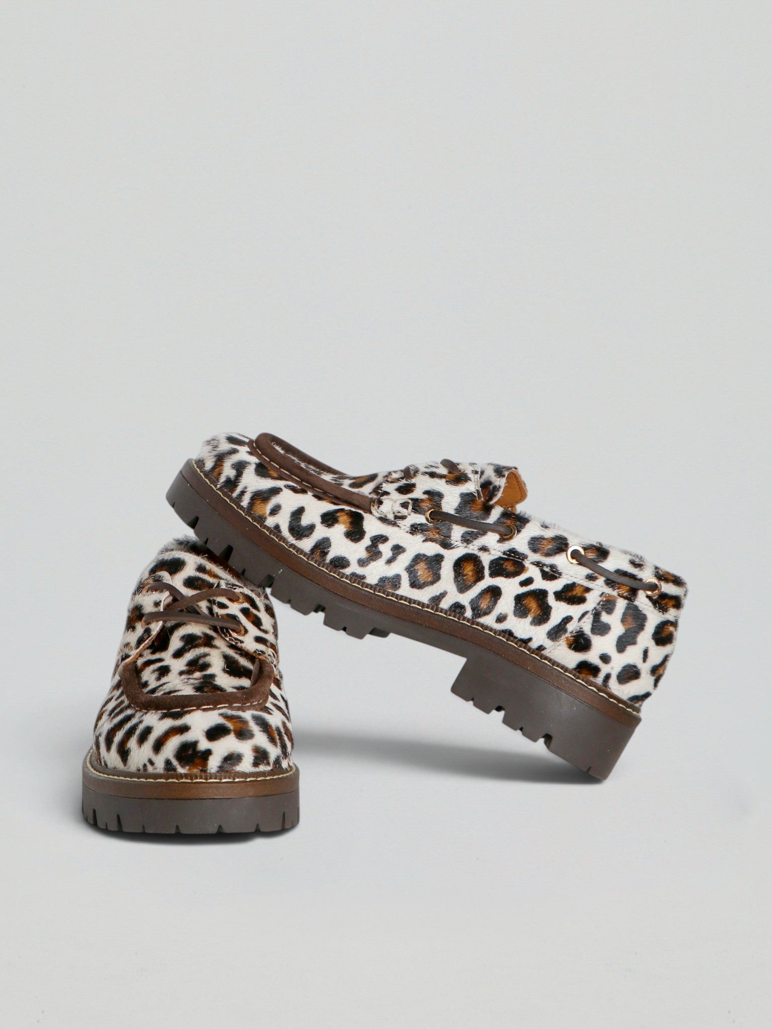 Ovyè Mocassini stringati cavallino leopardato 38 suola 3 cm