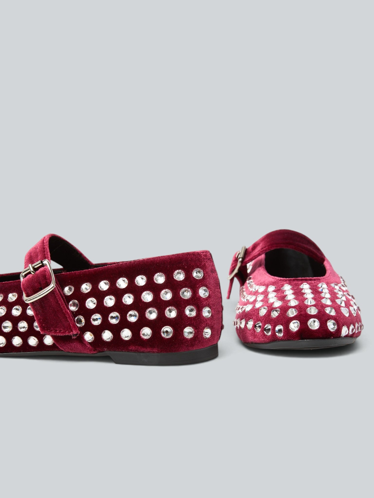 Ovyè Ballerine Mary Jane velluto bordeaux strass