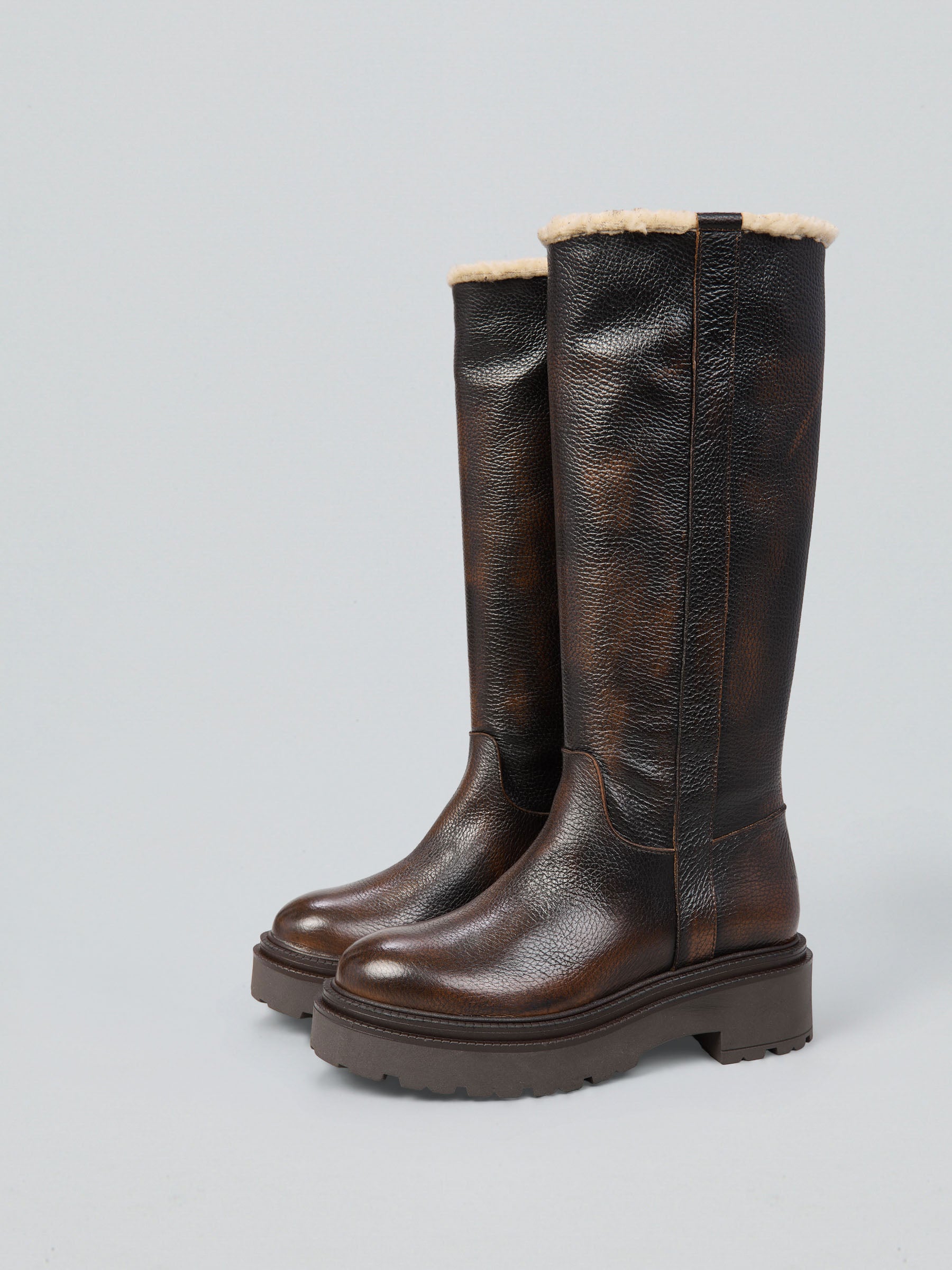 Ovyè Stivali con tacco Stivali in pelle moro tacco 5 cm