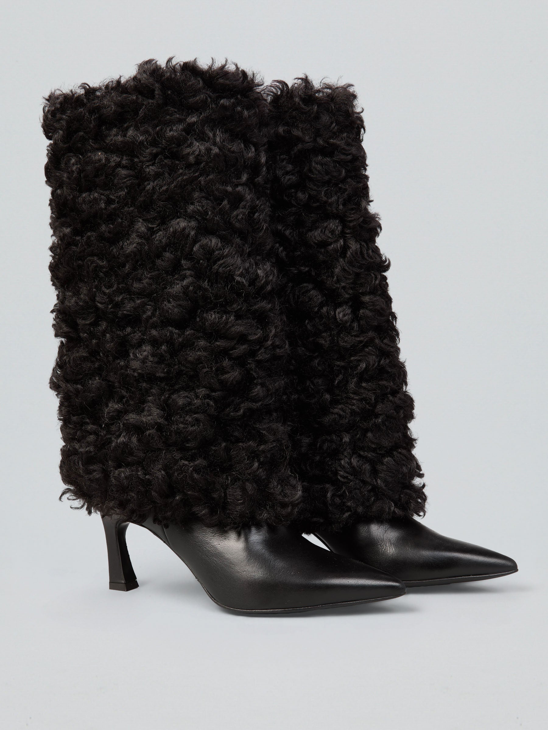 Ovyè Stivali con tacco pelle ecopelliccia nero 9 cm 38