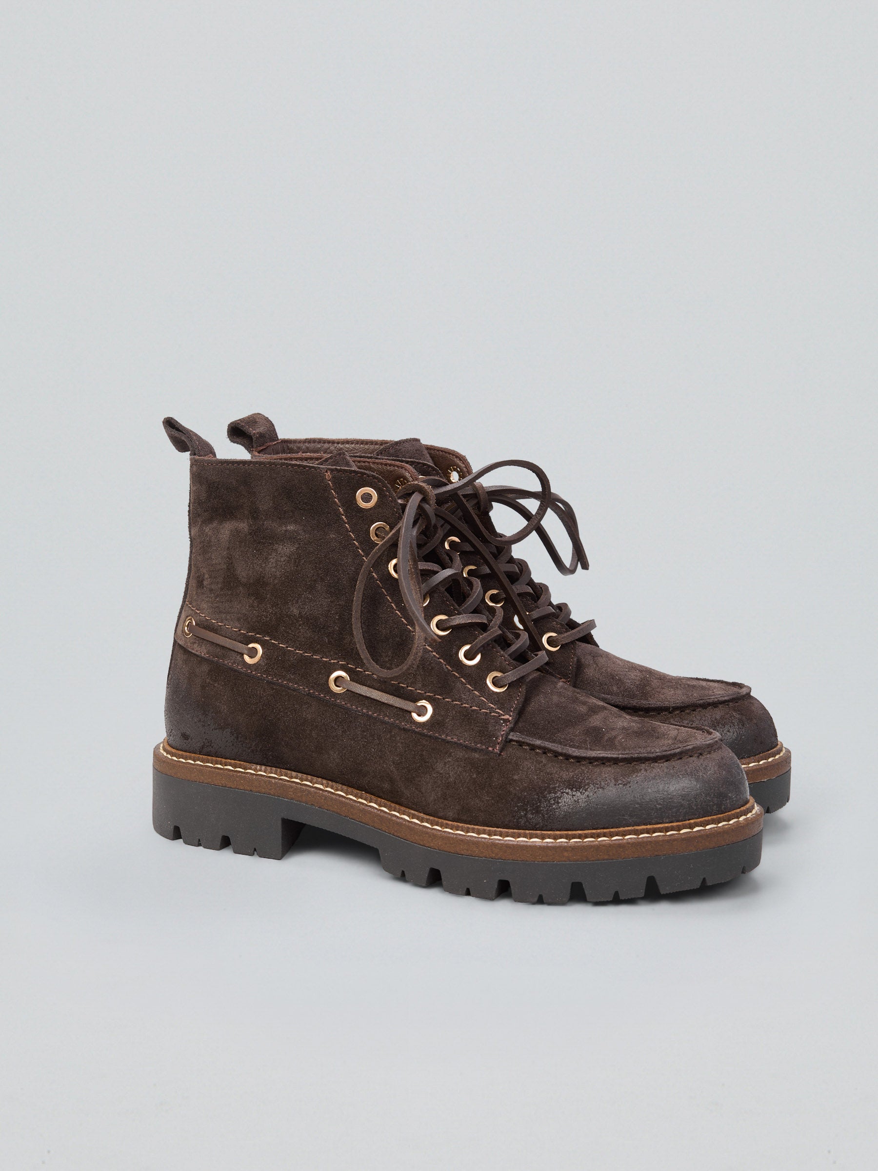 Ovyè Stivali con tacco stivaletti stringati camoscio antracite