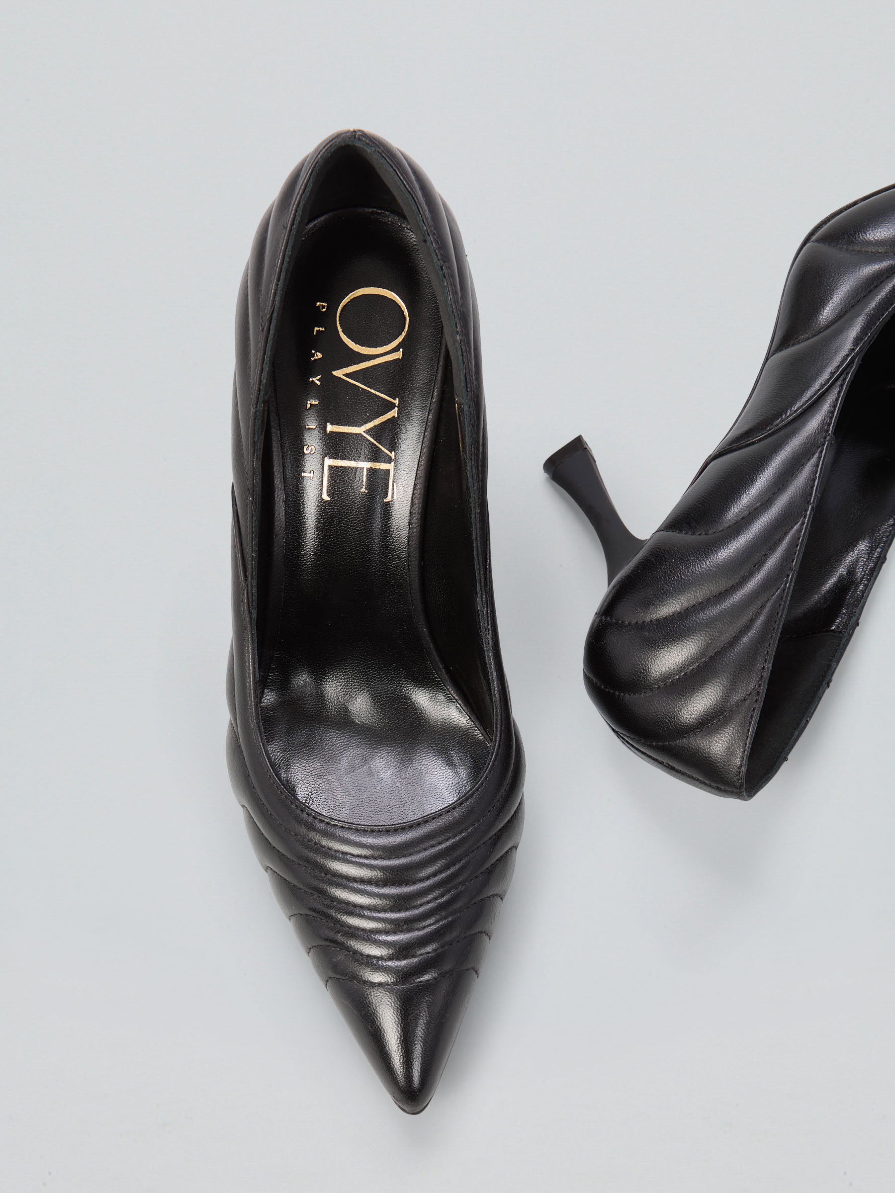 Ovyè Décolleté pelle nera stiletto 9 cm 38