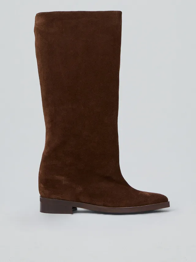 Ovyè Stivali con tacco camoscio zeppa interna moro 3 cm