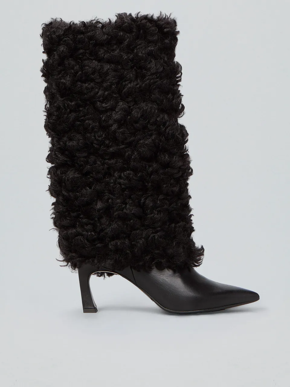Ovyè Stivali con tacco pelle ecopelliccia nero 9 cm 38