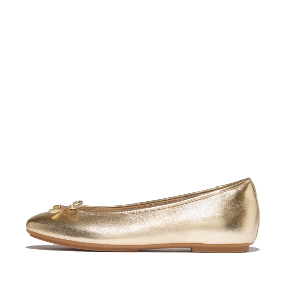 FitFlop Delicato Bow Soft Metallic-Leather Ballerine Argento