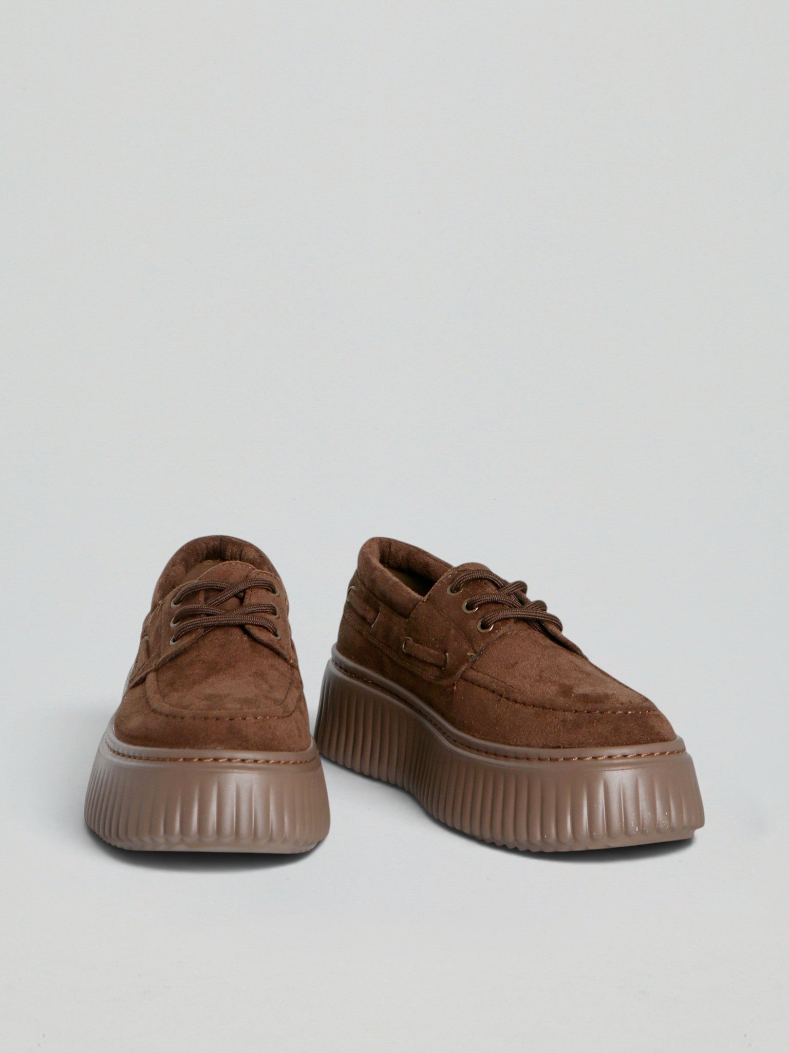 Ovyè Stringate con platform sneakers brown microfibra tacco 5 cm
