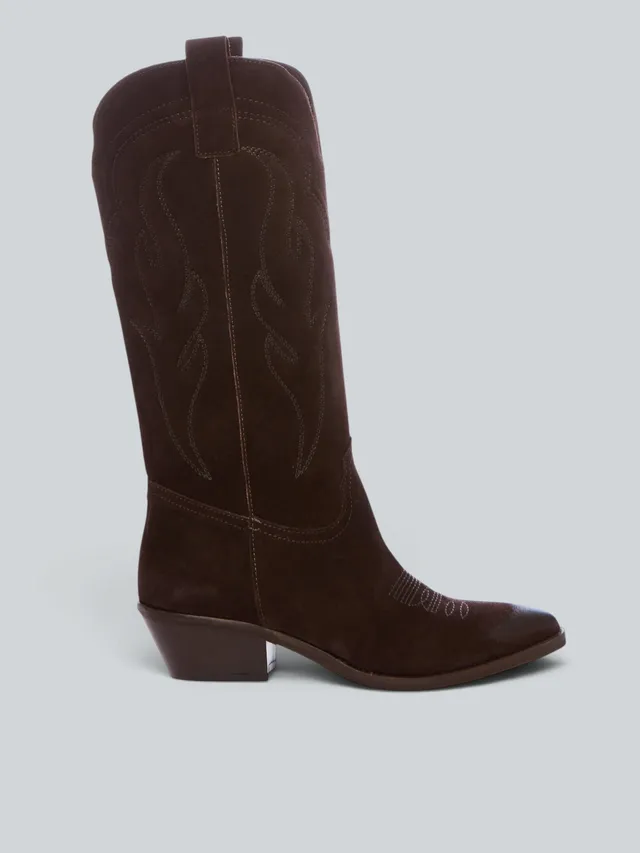 Ovyè Texani camoscio marrone ricamati 5 cm