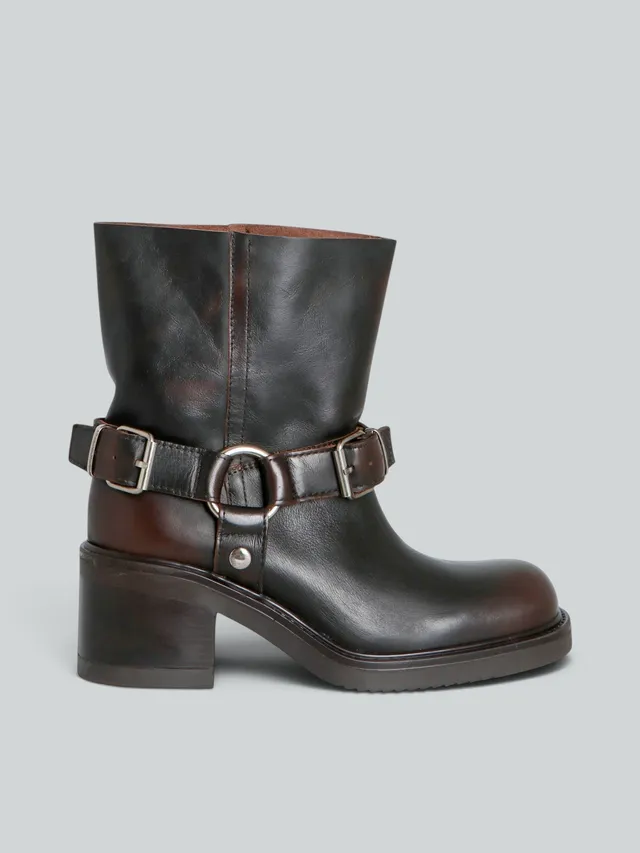 Ovyè Stivaletti pelle biker moro tacco 6 cm 38