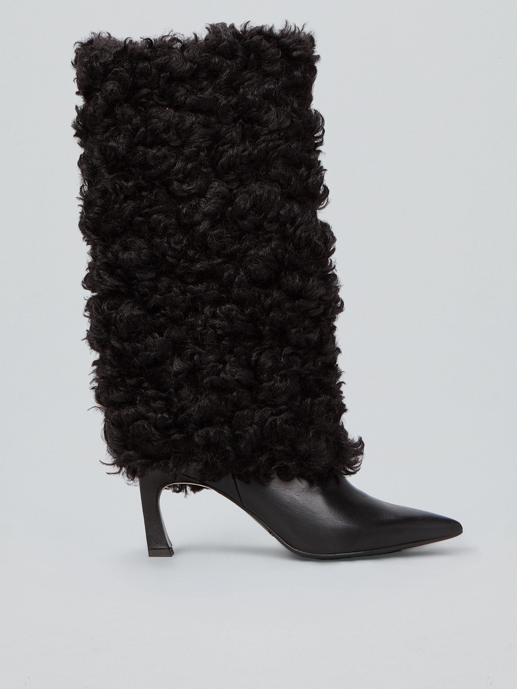 Ovyè Stivali con tacco pelle ecopelliccia nero 9 cm 38