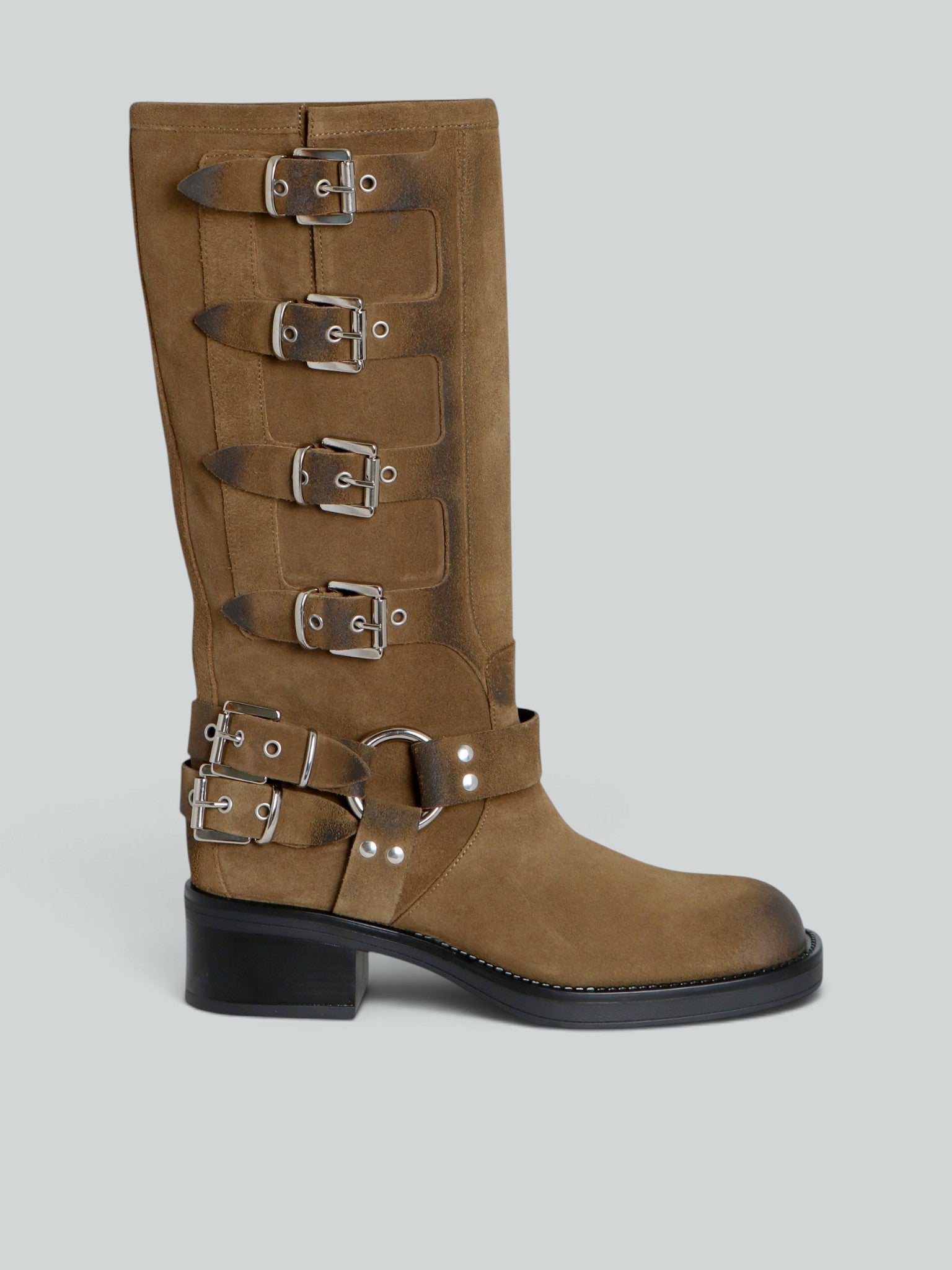 Ovyè Biker camoscio anfibi taupe tacco 5 cm 38