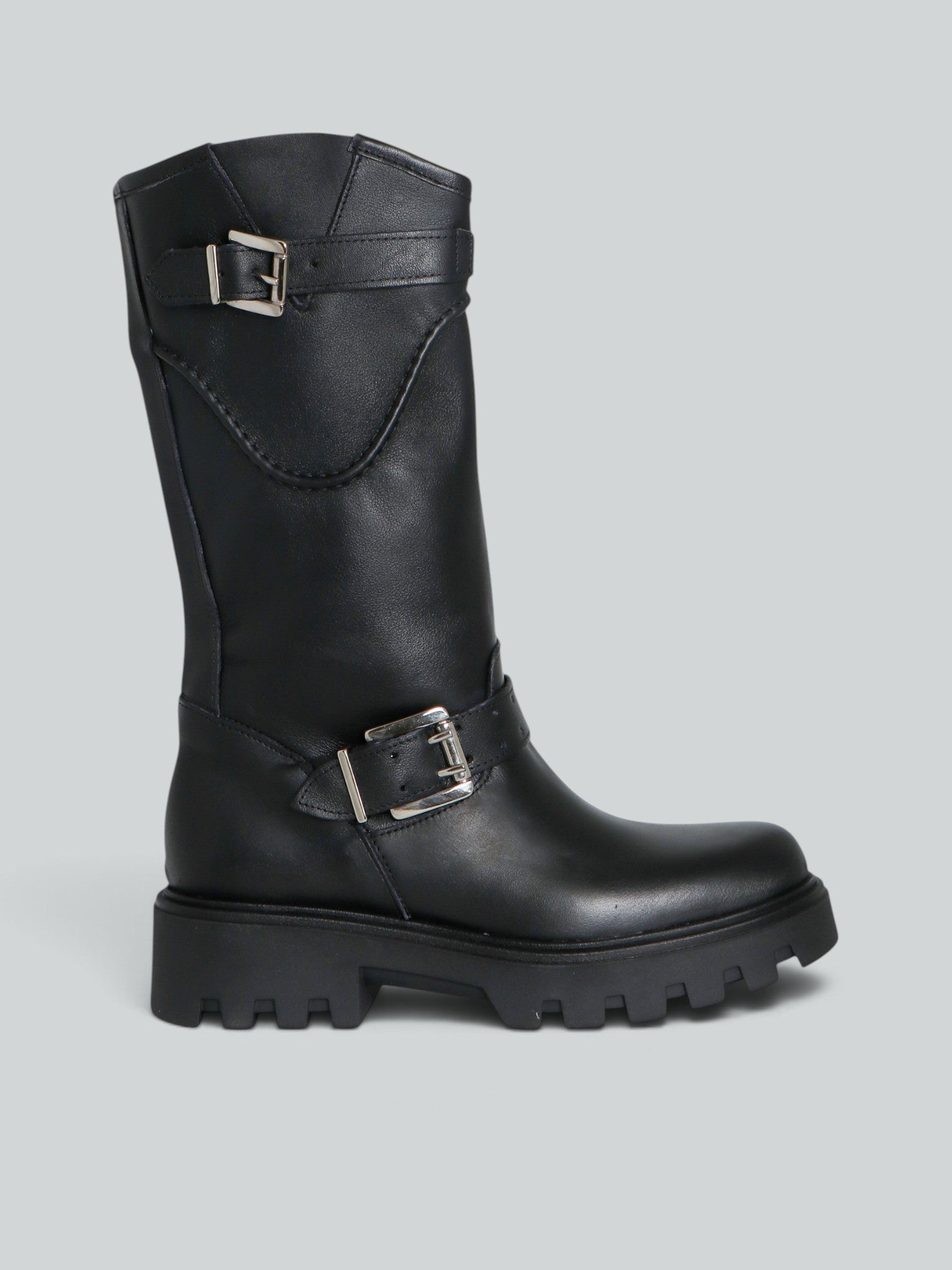 Ovyè Stivali biker pelle nero anfibi tacco 5 cm