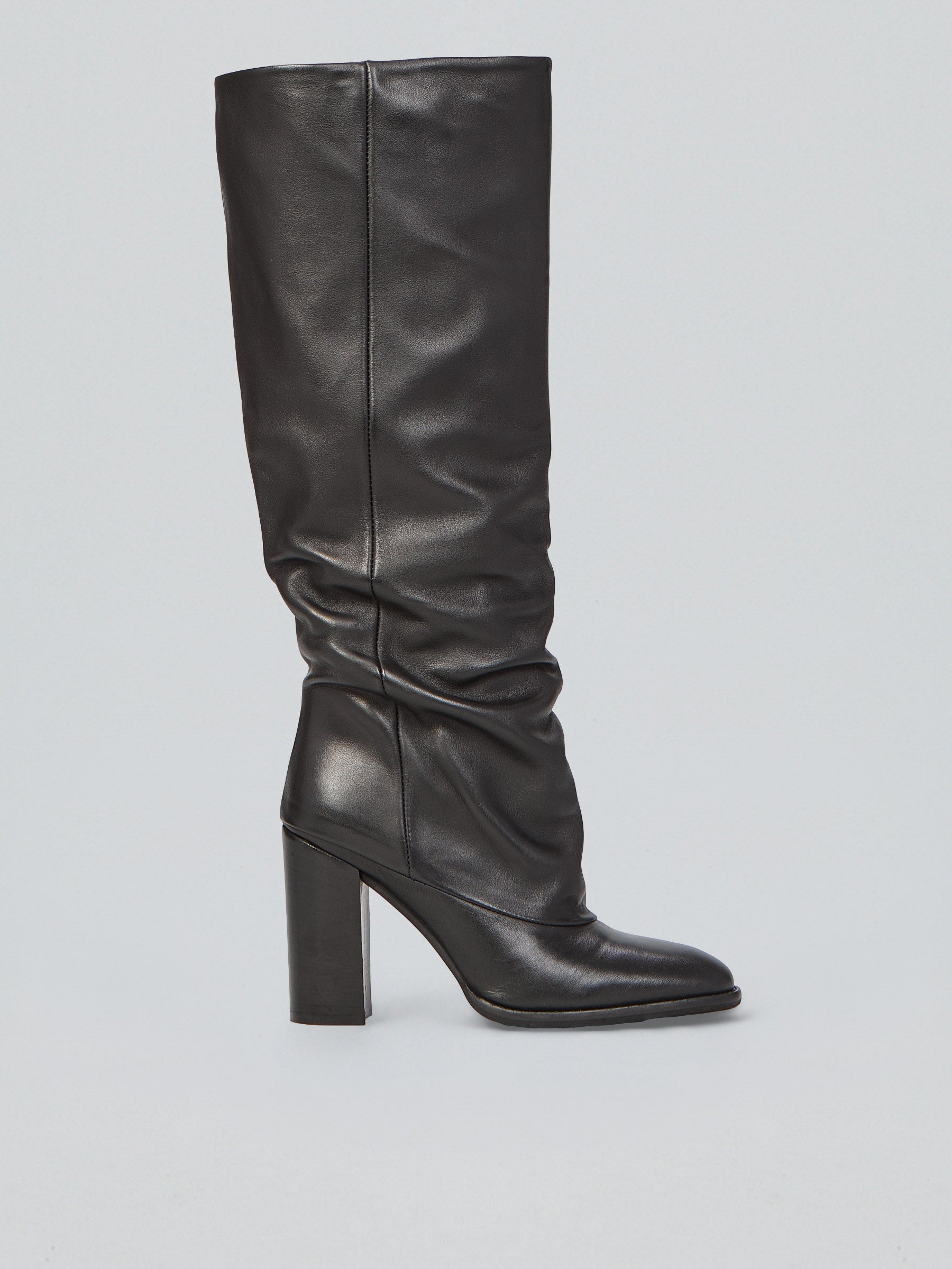 Ovyè Stivali con tacco Stivali pelle nero tacco largo 10 cm