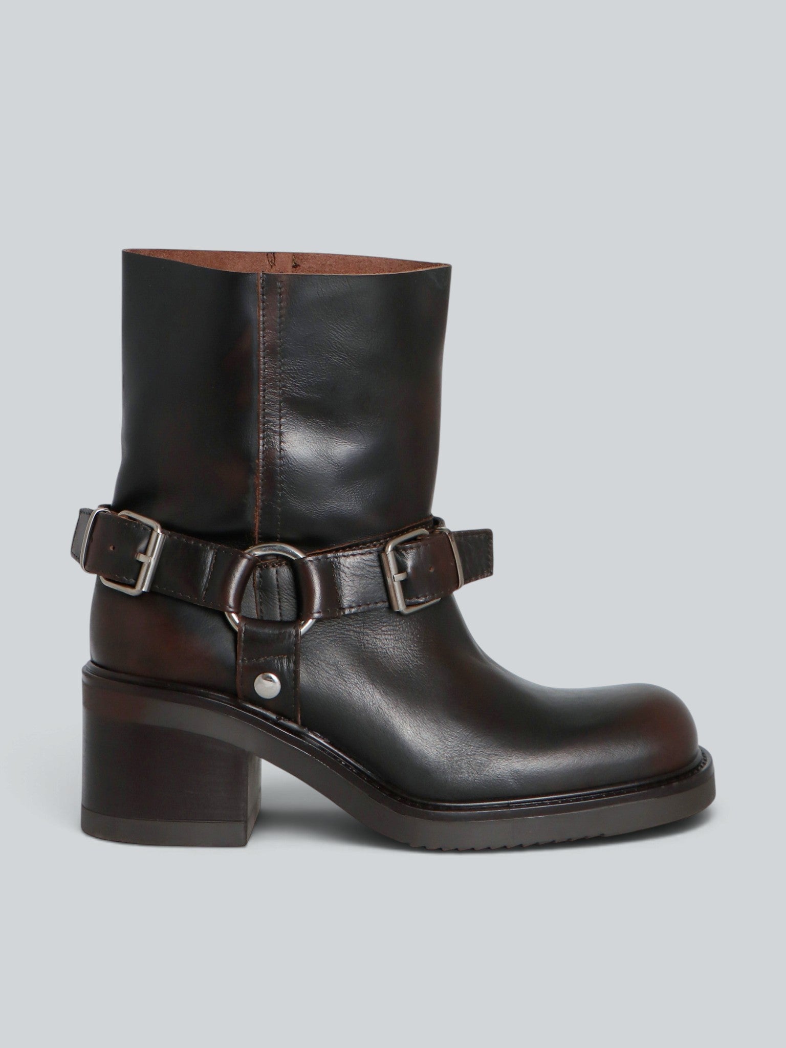 Ovyè Stivaletti pelle biker moro tacco 6 cm 38