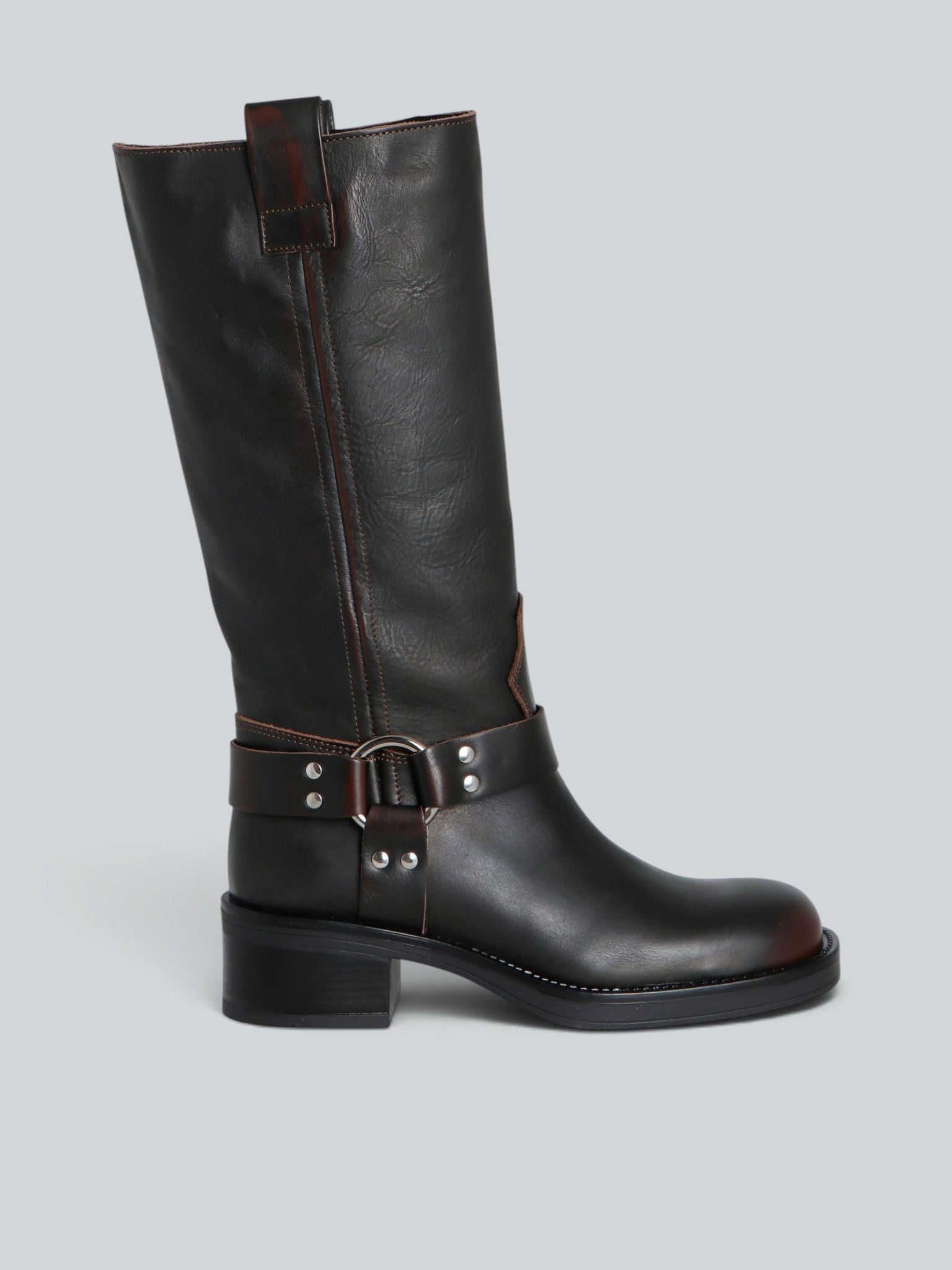 Ovyè Biker in pelle anfibi marroni tacco 4 cm