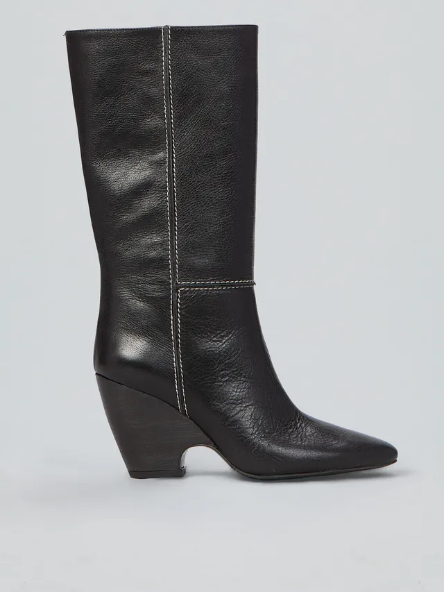 Ovyè Stivali con tacco pelle nera tacco 9 cm