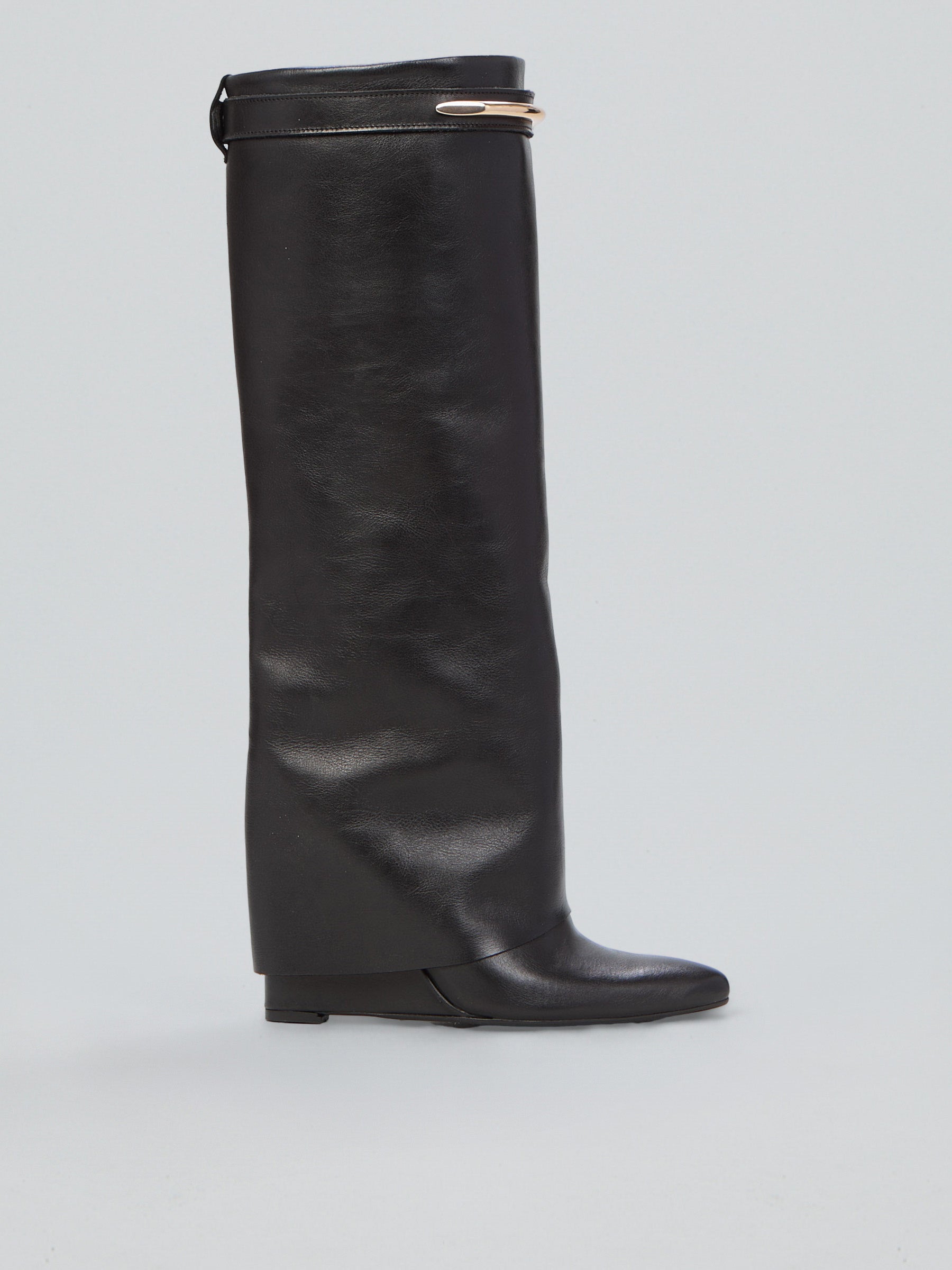 Ovyè Stivali in Pelle Neri Zeppa 9cm Dettaglio Oro 38