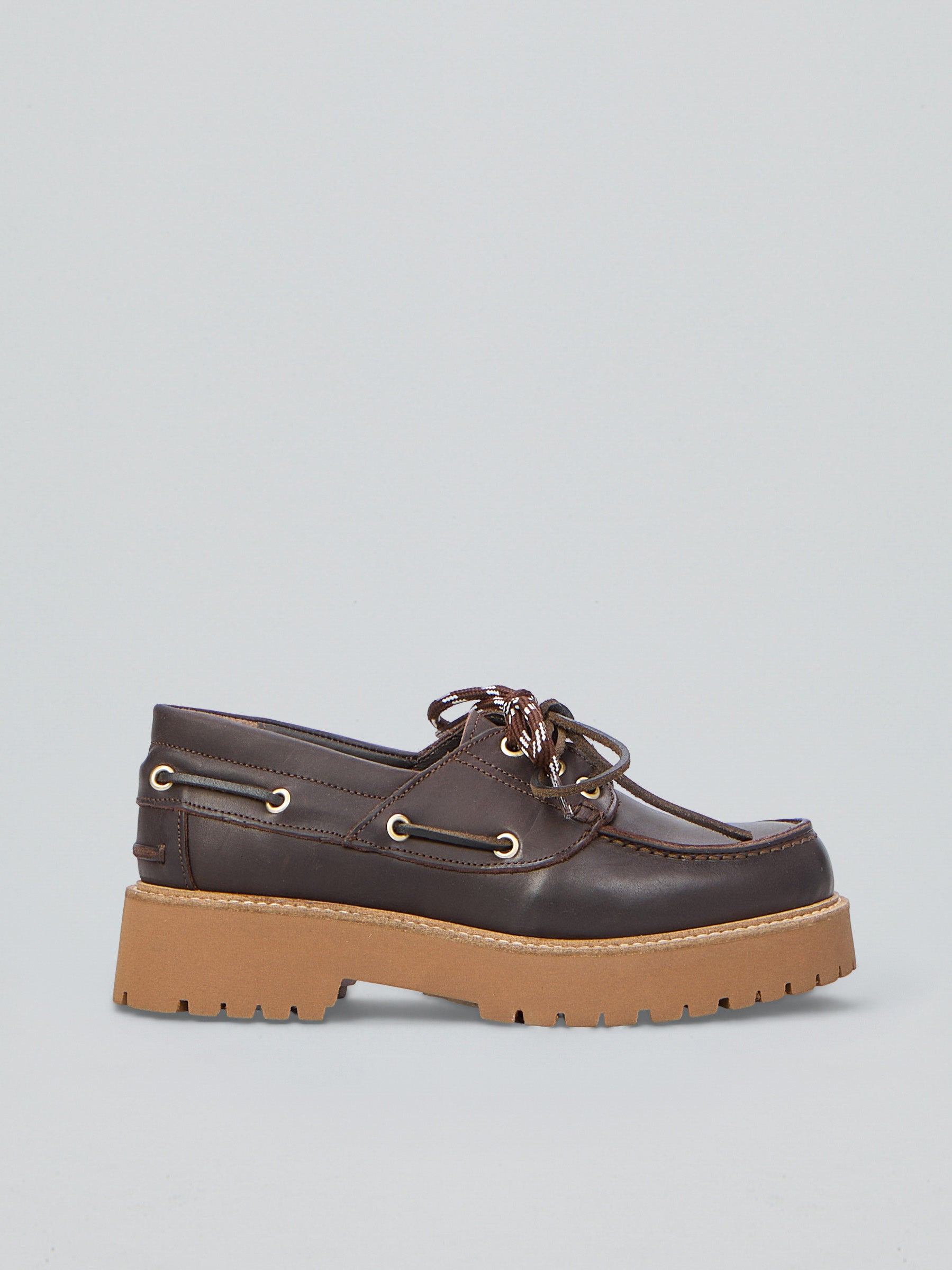 Ovyè Mocassini barca pelle cioccolato tacco 4 cm
