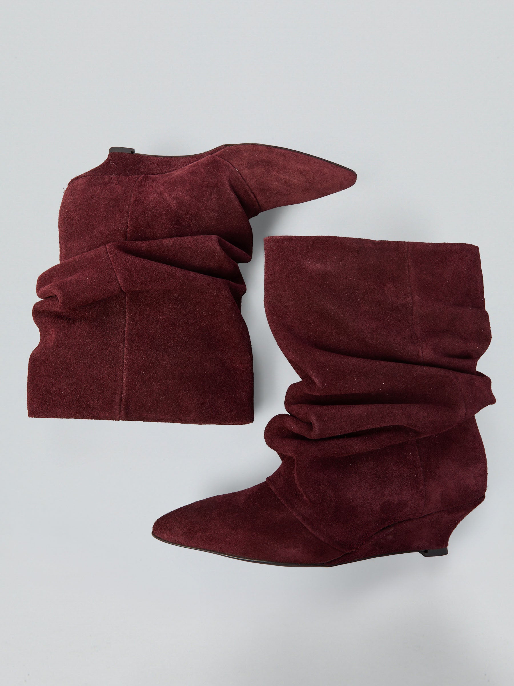 Ovyè Tronchetti in camoscio arricciati tronchetti bordo zeppa 5 cm