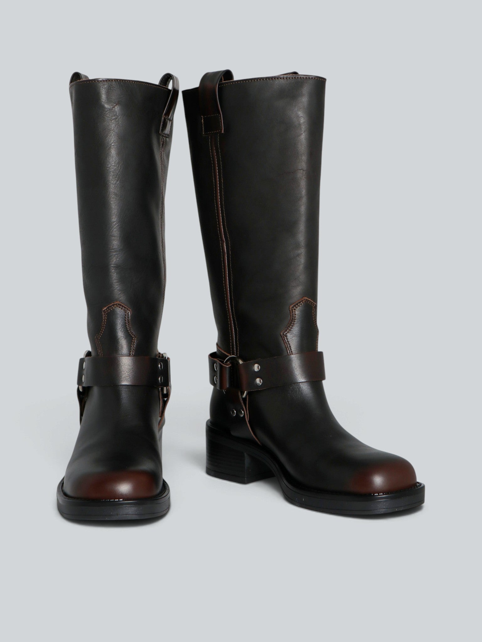 Ovyè Biker in pelle anfibi marroni tacco 4 cm