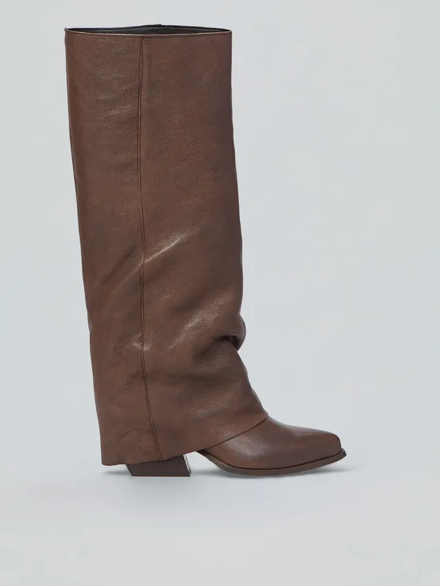 Ovyè Stivali con tacco Texani pelle cioccolato 8 cm