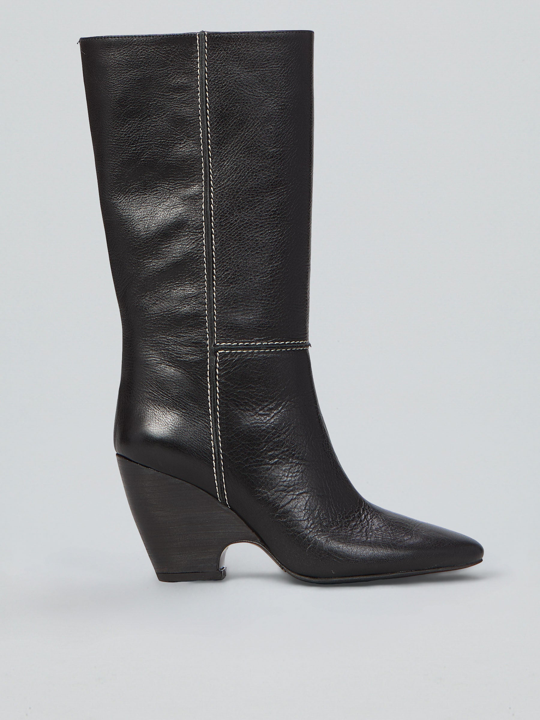 Ovyè Stivali con tacco pelle nera tacco 9 cm