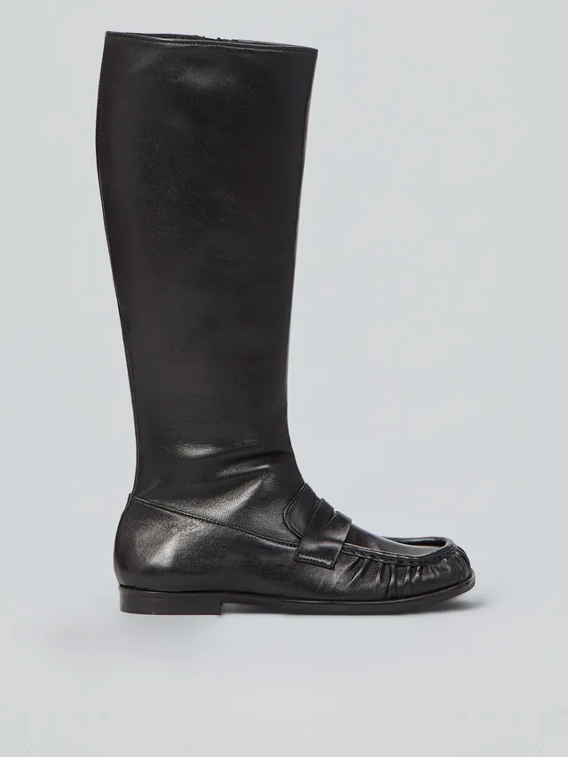 Ovyè Stivali con tacco pelle neri mocassino 2 cm