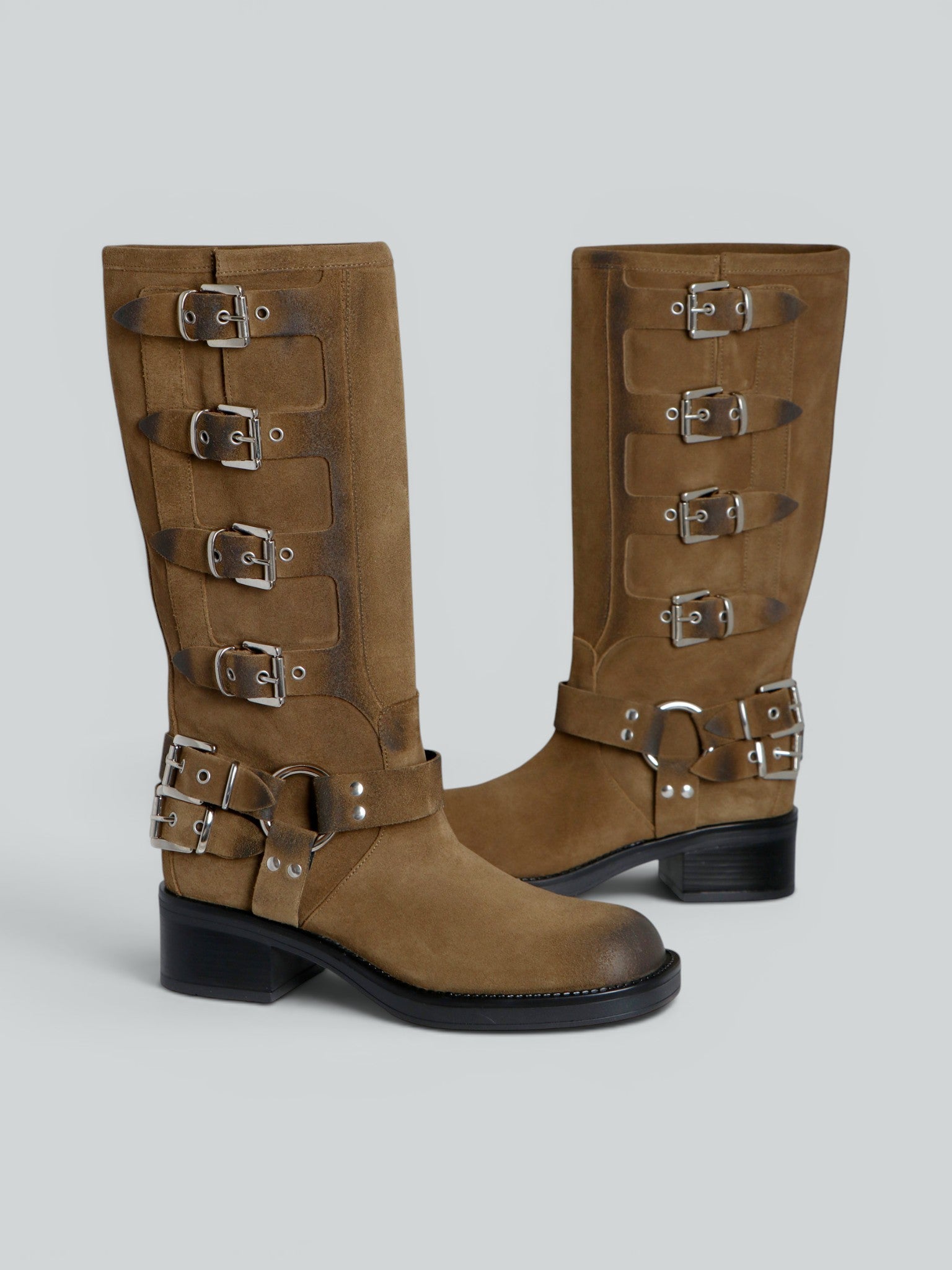 Ovyè Biker camoscio anfibi taupe tacco 5 cm 38