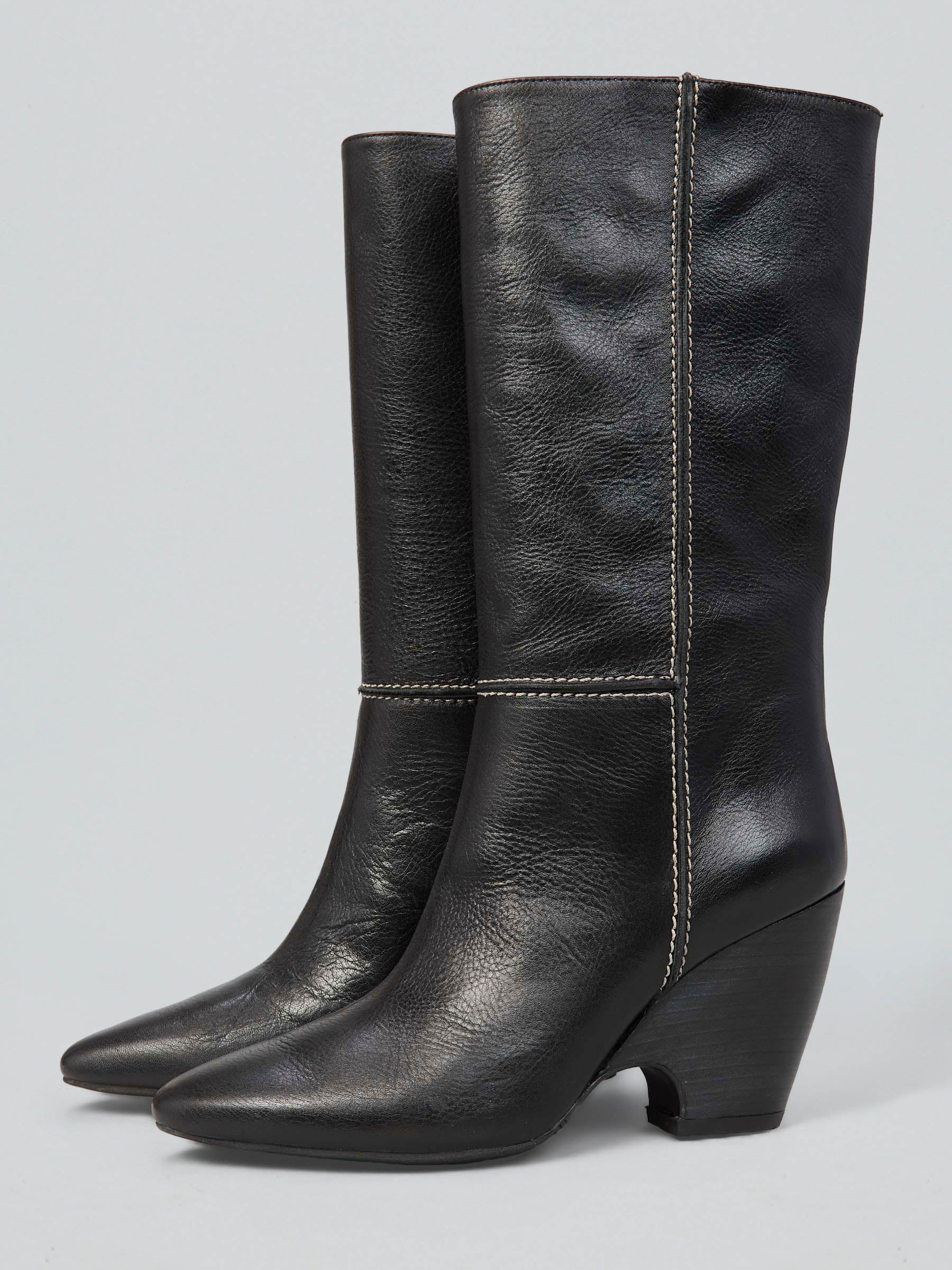 Ovyè Stivali con tacco pelle nera tacco 9 cm