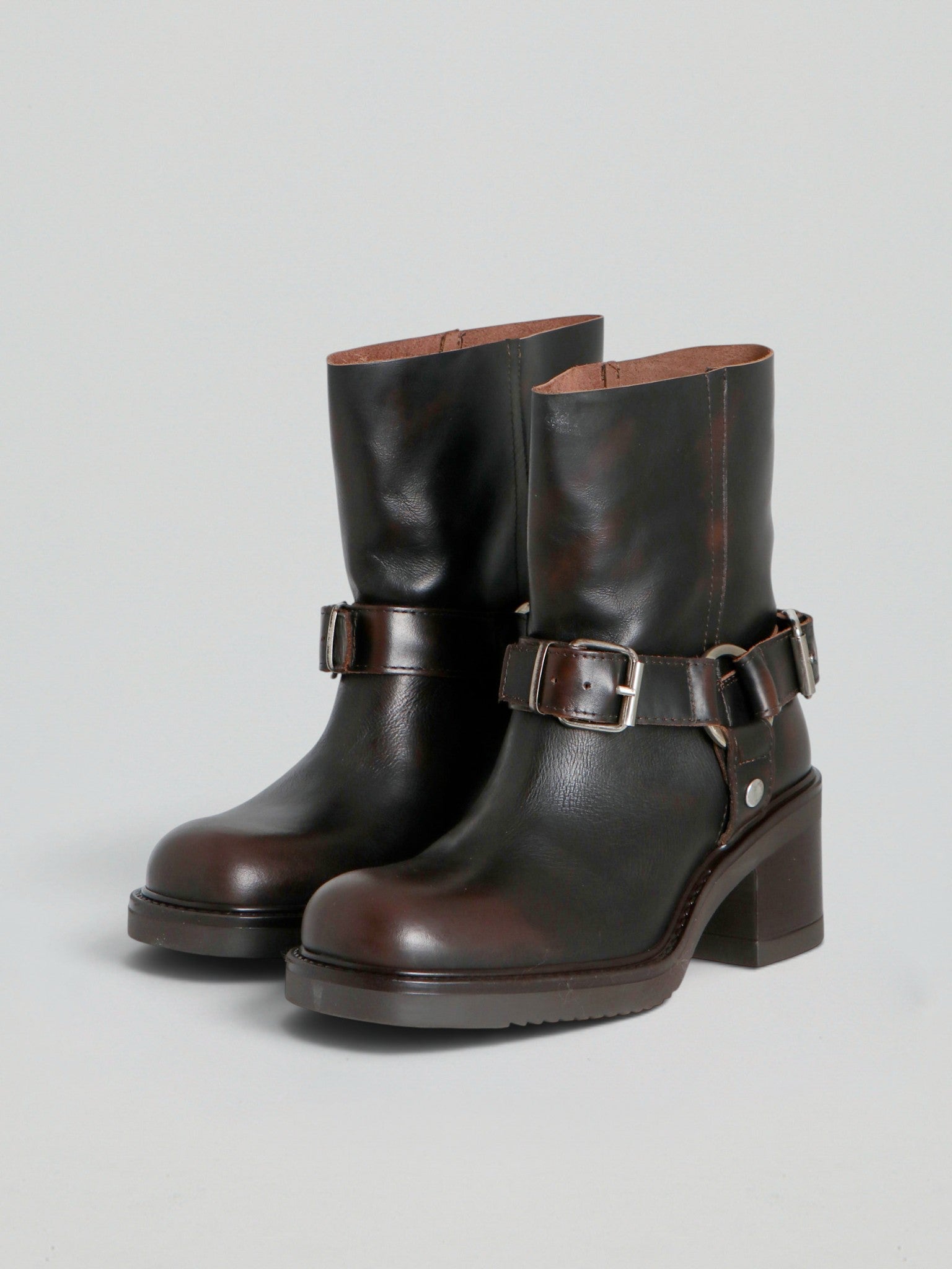 Ovyè Stivaletti pelle biker moro tacco 6 cm 38